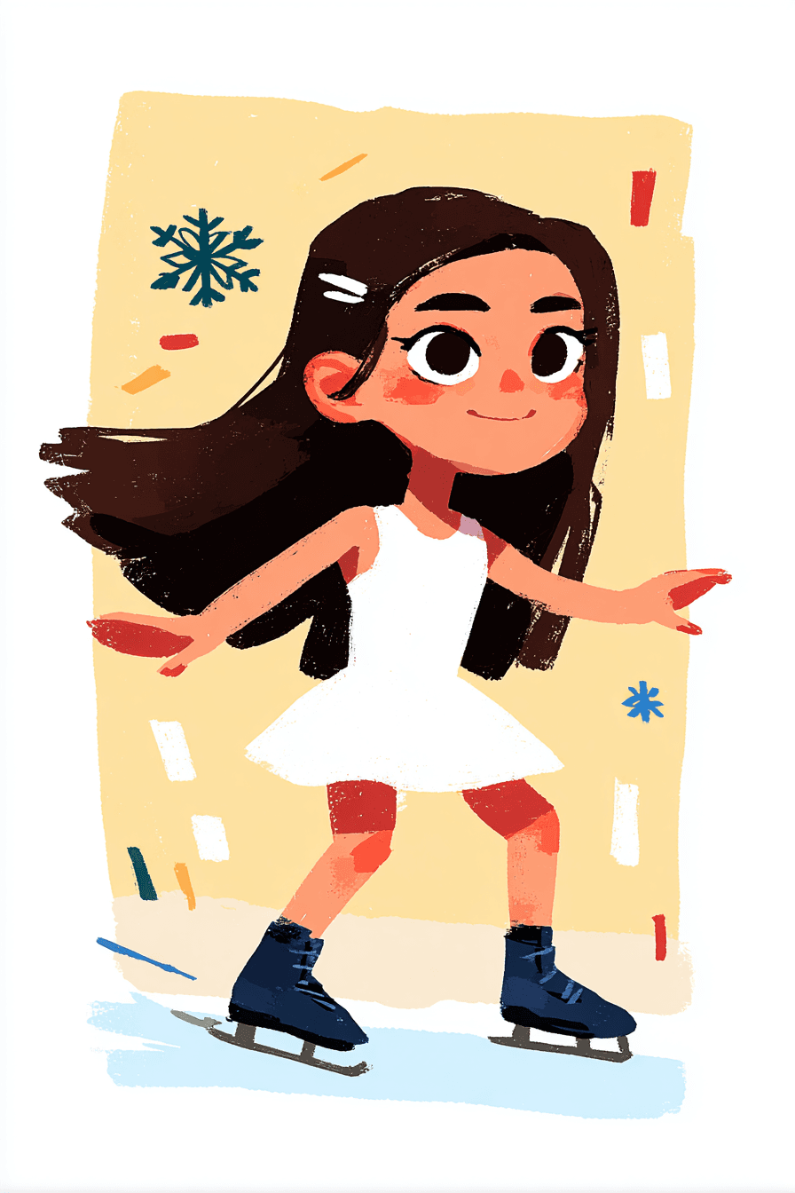 Michelle as a young figure skater mid-glide