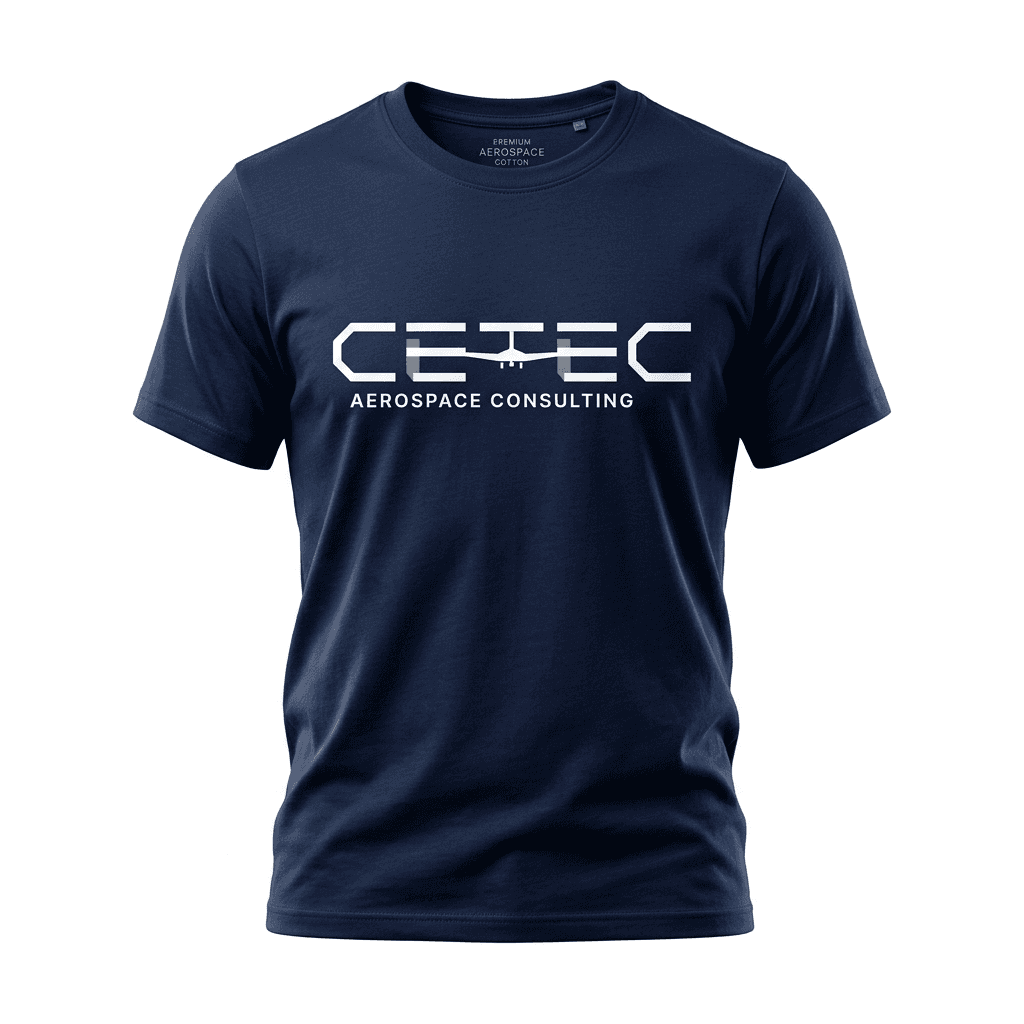 CETEC merch · premium navy aerospace t-shirt