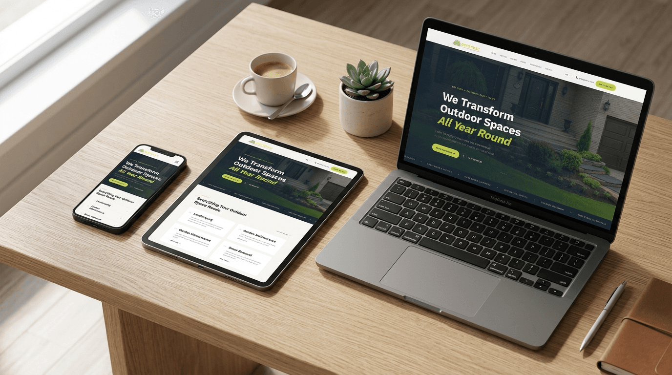 Decormac responsive website on laptop, tablet, phone